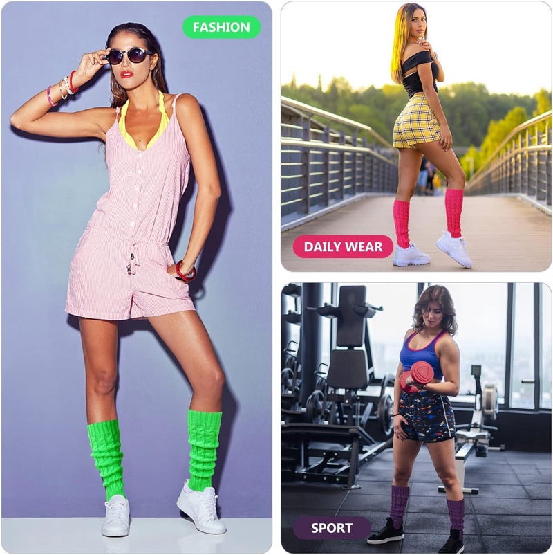 Junely Leg Warmers for Women 80s Cable Knit Leg Warmer for Ballet Dance Figure Skating Yoga Party Junior Neon Long Socks - Image 3